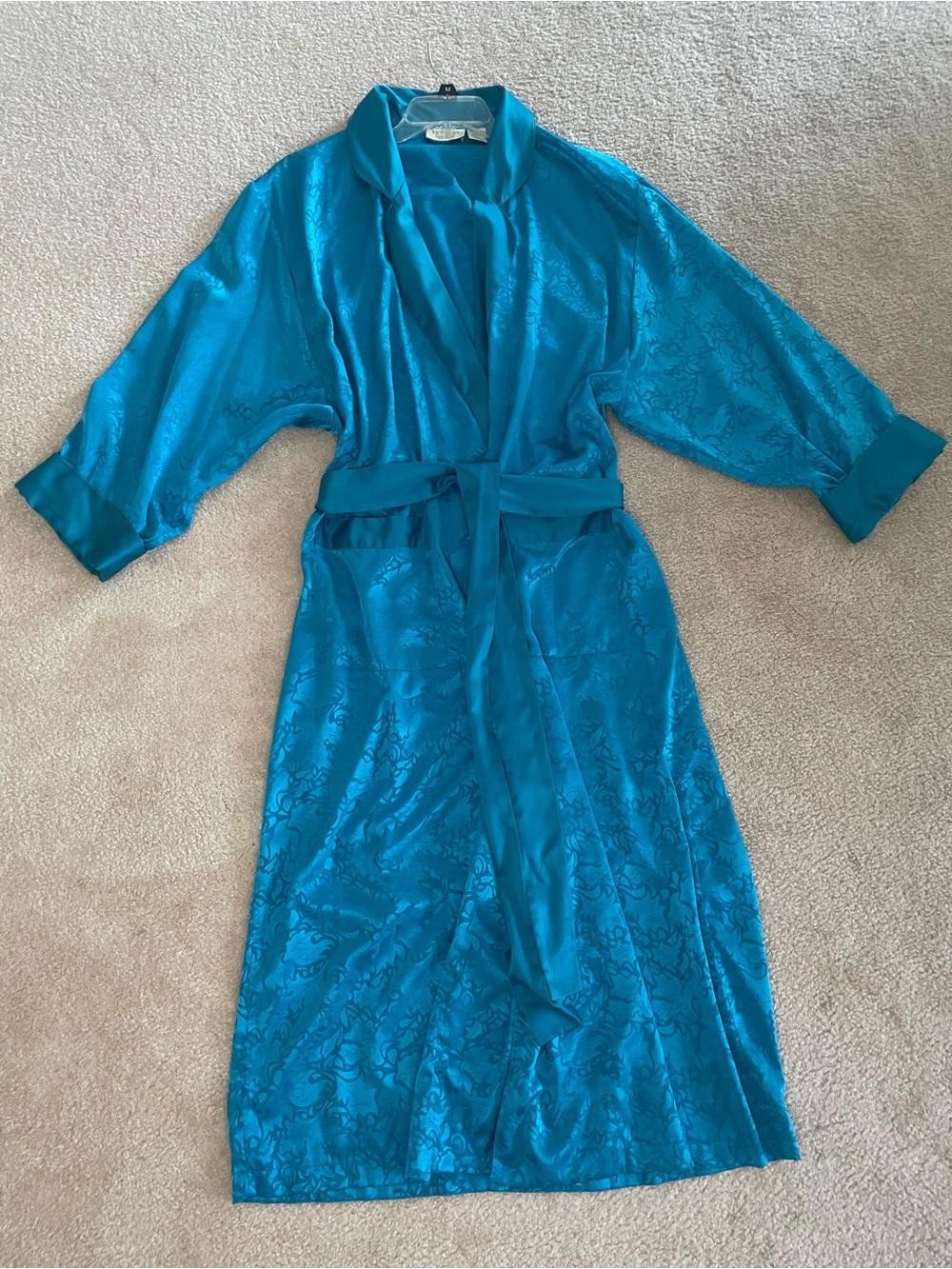 Victoria's Secret Gold Label Blue Satin Jacquard Robe Size Large Vintage Style